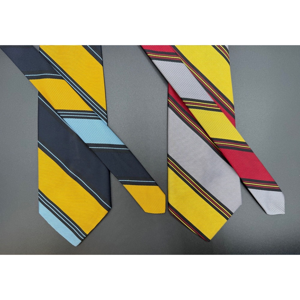 Lot of 2 Mens Striped Neckties Blue Yellow Red Grey Polyester Classic Wide Tie
